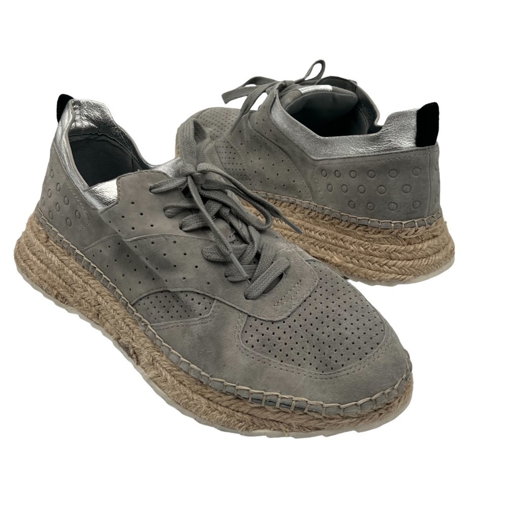 Marc Fisher Silver Suede Lace Up Julio Espadrille Sneakers Size 8 1/2 Women’s